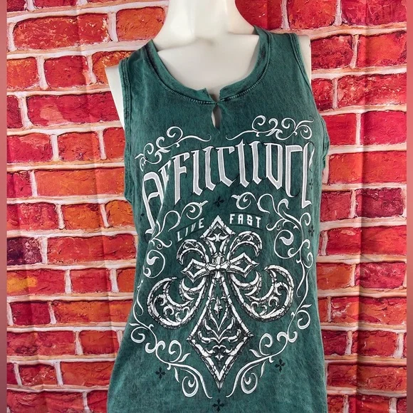 Affliction women’s green tank top - Picture 2 of 8